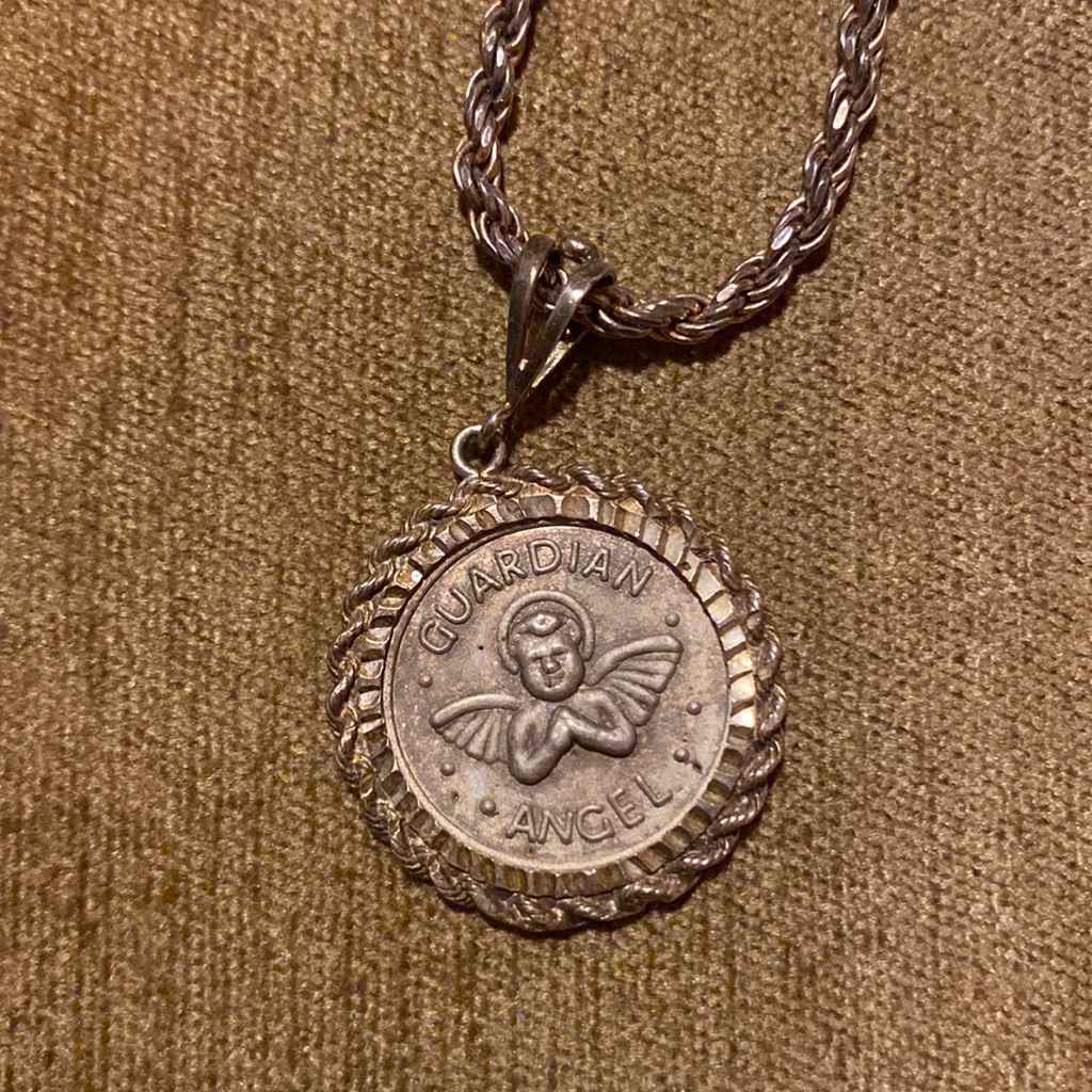 Signed Badavici Vintage Sterling Silver Guardian Angel Pendant And Chain